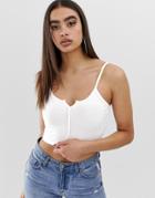 Asos Design Crop Cami With Notch Detail In White - White