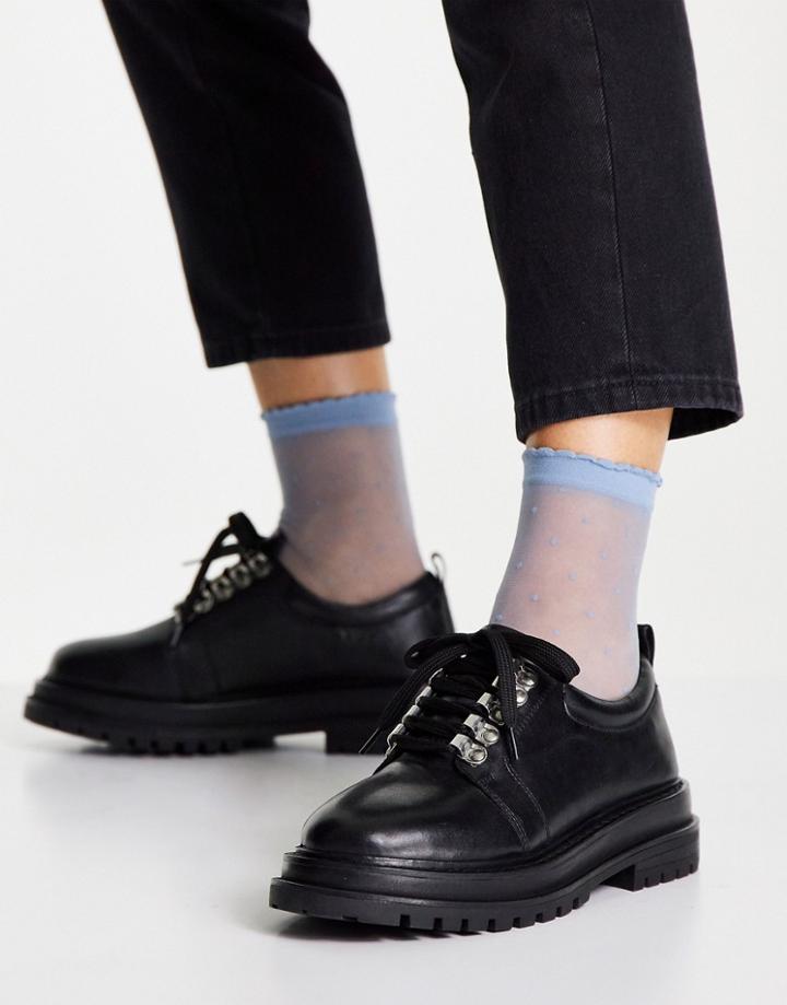 Asos Design Marine Leather Hiker Flat Shoes In Black