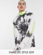 Asos Design Hoodie In Tie Dye Wash With Neon Sleeve Prints