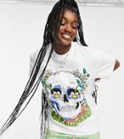 Collusion Short Sleeve Slub T-shirt With Skull Print-white