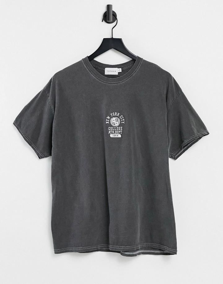 Topman Oversized T-shirt With Nyc Print In Washed Black