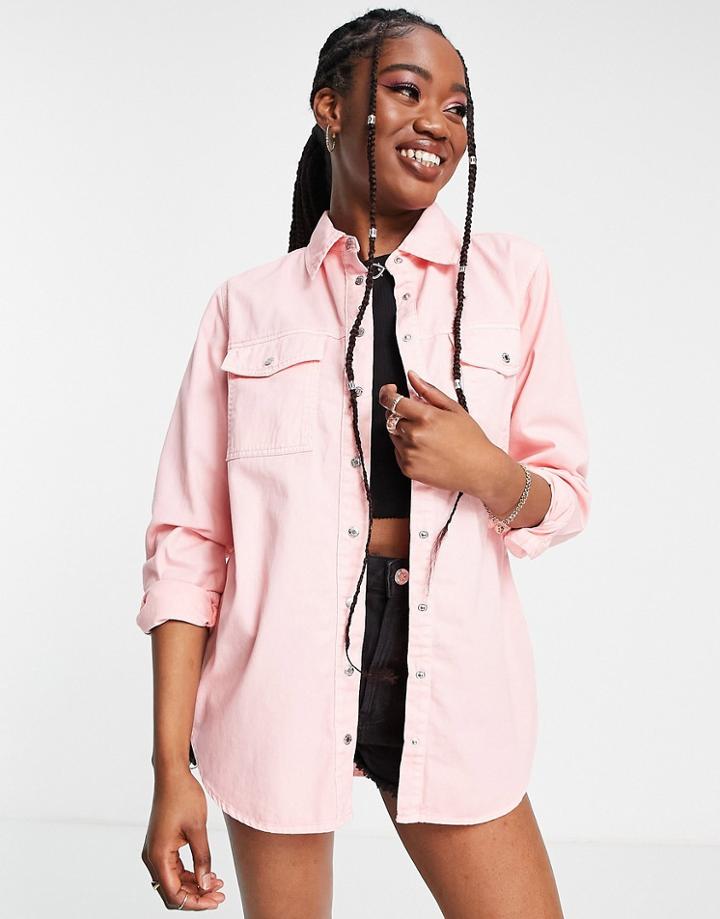 New Look Oversized Denim Shirt In Light Pink