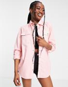 New Look Oversized Denim Shirt In Light Pink