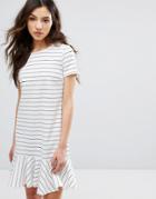 Vila Ruffle Hem Striped T-shirt Dress - Multi