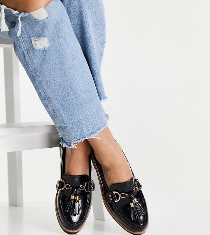 Truffle Collection Wide Fit Chunky Loafers In Black