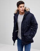 Celio Parka With Faux Fur Hood In Navy - Navy