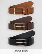 Asos Plus 2 Pack Smart Slim Belt In Faux Leather Save - Multi