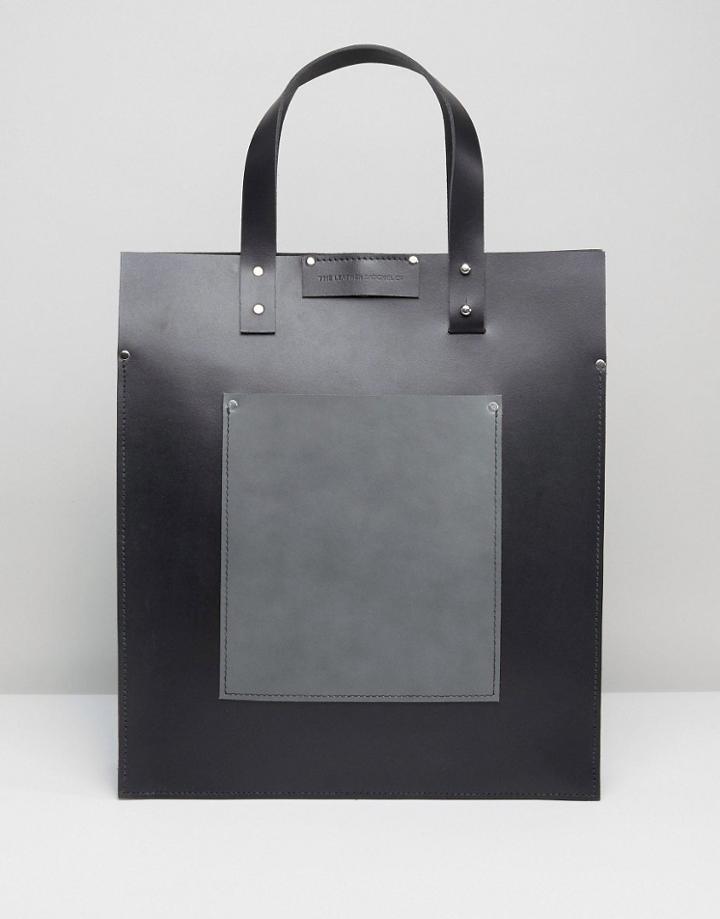 Leather Satchel Company Black Tote With Gray Contrast Patch Pocket - Black