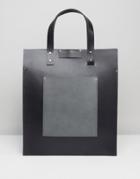 Leather Satchel Company Black Tote With Gray Contrast Patch Pocket - Black