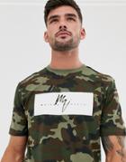 River Island T-shirt In Camo Print-green