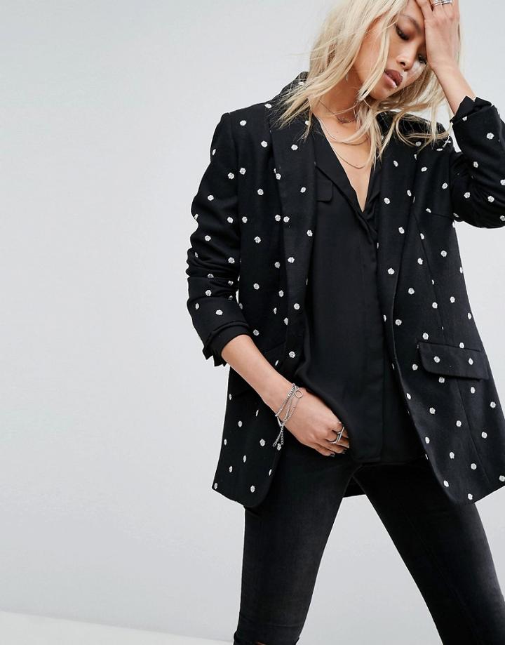 Religion Longline Blazer With Embroidery - Black