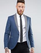 Noose & Monkey Skinny Blazer In Tweed Blazer With Contrast Lapel - Navy