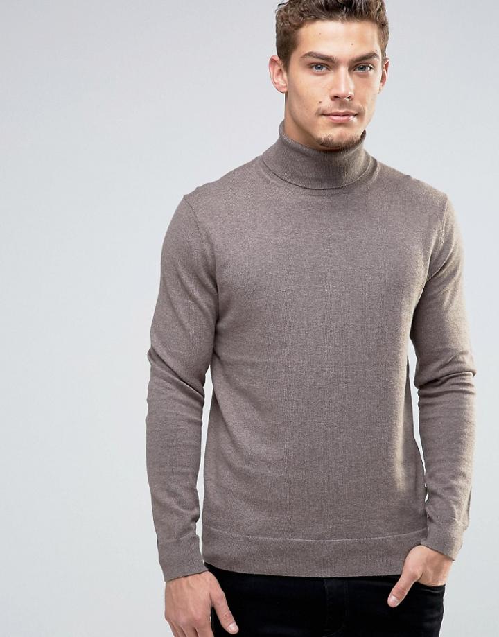 Esprit Roll Neck Cashmere Mix Sweater - Beige