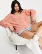 Influence Cable Knit Cardigan In Peach-orange