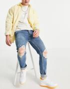Topman Organic Cotton Blend Stretch Skinny Jeans With Rips In Mid Wash-blues