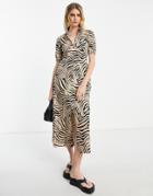 Asos Design Ultimate Midi Tea Dress In Camel Zebra Print-multi
