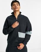 Asos Design Oversized Half Zip Sweatshirt With Tonal Side Panel Details - Part Of A Set-black