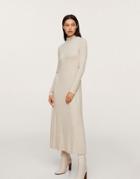 Mango Fine Knit Maxi Dress In Beige-neutral