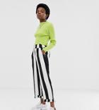 Collusion Petite Bold Stripe Pants With Ruffle Hem-multi