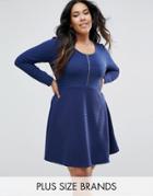 Brave Soul Plus Zipper Skater Dress - Navy
