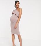 Asos Design Maternity One Shoulder Ruffle Detail Midi Dress-pink