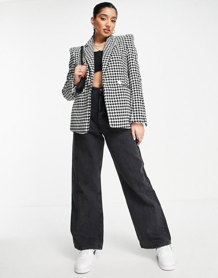 Urban Revivo Blazer In Houndstooth - Part Of A Set-gray