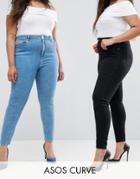 Asos Curve Ridley Skinny Jeans 2 Pack In Black And Kelsey Blue Wash - Multi