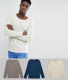 Asos Design 3 Pack Long Sleeve Scoop Neck T-shirt Save - Multi