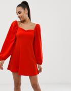 Asos Design Mini Dress With Sweetheart Neck In Scuba Crepe - Red