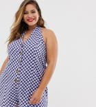 Asos Design Curve Halter Romper With Button Detail In Self Stripe-multi