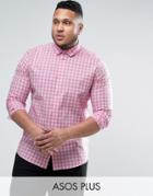 Asos Plus Slim Gingham Check Shirt With Stretch In Pink - Pink