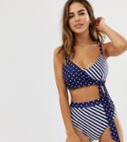 Peek & Beau Stripe And Spot High Waist Bikini Bottom In Navy - Navy