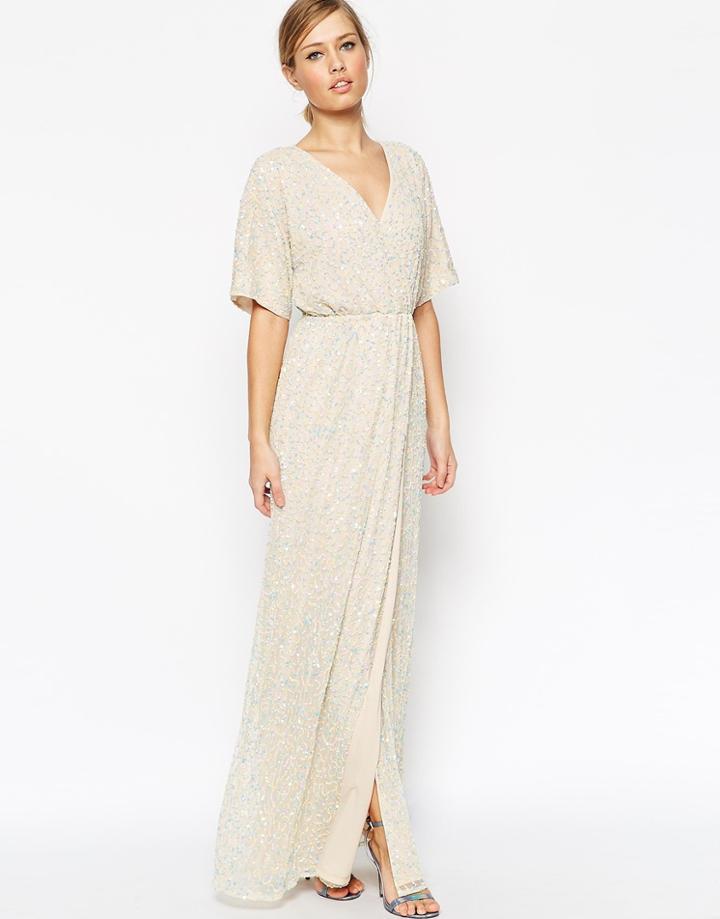Asos Sequin Kimono Maxi Dress - Lemon