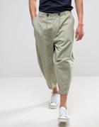 Asos Oversized Cropped Pants With Pleats In Stone - Stone