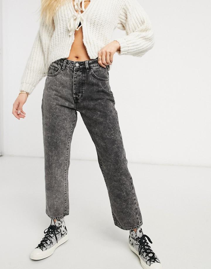 Stradivarius Straight Leg Contrast Two Tone Jeans In Washed Black