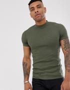 Asos Design Muscle Fit Ribbed Turtleneck In Green