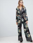 Boohoo Contrast Hem Wide Leg Floral And Spot Printed Trousers - Multi