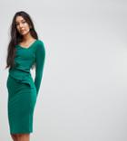 City Goddess Tall Long Sleeve Pencil Dress With Ruched Detail - Green