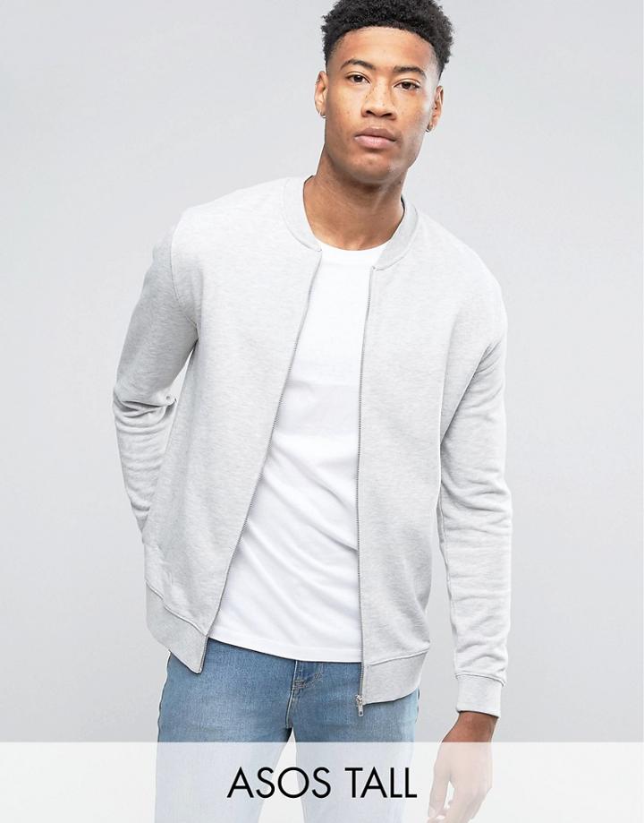 Asos Tall Jersey Bomber Jacket In Gray Marl - Gray