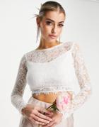 Lace & Beads Bridal Mix & Match Long Sleeve Lace Top In Ivory - Part Of A Set-white