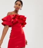 True Violet Exclusive Exaggerated Frill Bandeau Midi Dress In Red - Red