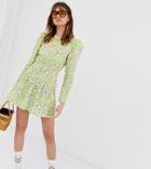 Reclaimed Vintage Inspired Dress With Shoulder Puff And Frill Hem In Ditsy Floral - Yellow
