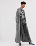 Asos Design Super Longline Textured Cardigan In Light Gray - Gray