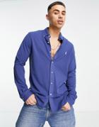 Polo Ralph Lauren Player Logo Slim Fit Pique Shirt In Navy