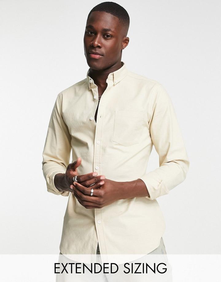 Asos Design Slim Fit Oxford Shirt In Light Stone-neutral