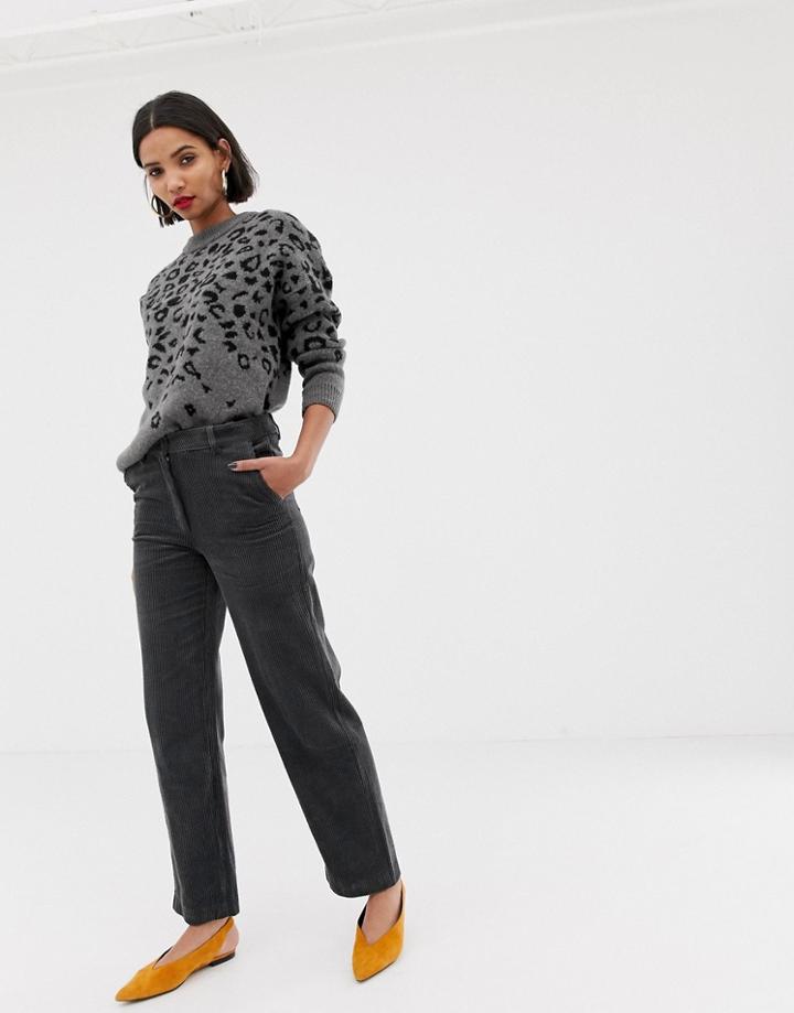 Mango Wide Leg Cord Pants In Charcoal - Gray