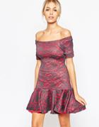 Hedonia Tulisa Bardot Lace Dress With Pep Hem - Coral