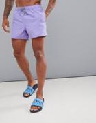 Asos Design Swim Shorts In Lilac Short Length With Black & White Drawcord - Purple