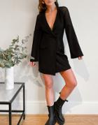 Asos Design Mesh Sleeve Off-the-shoulder Tux Oversized Mini Dress In Black