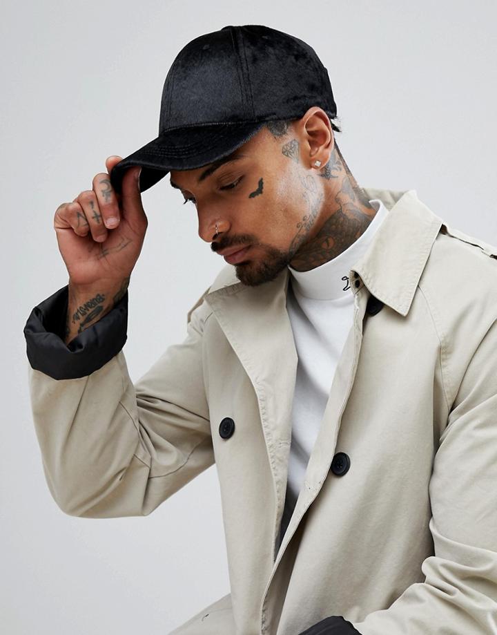 Asos Baseball Cap In Black Faux Ponyskin - Black